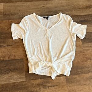 Banana Republic Cream Front-Tie V-Neck Short Sleeve Top